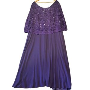 Roaman's Women's 26W Petite Lace Popover Dress Elegant Maxi Sequin Wedding Guest